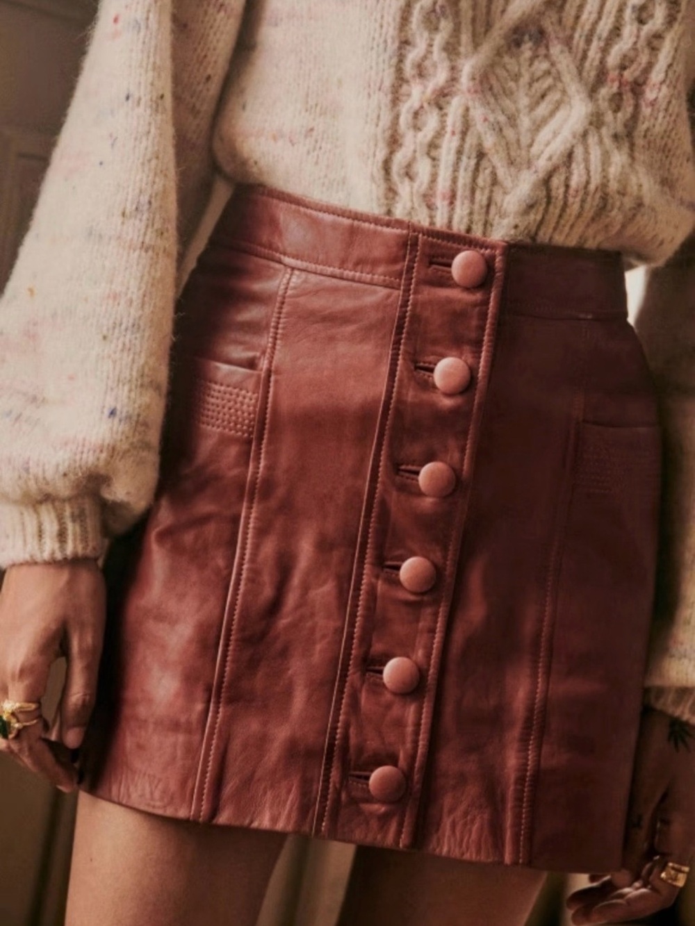 Sézane Alison Leather Skirt in Burgundy